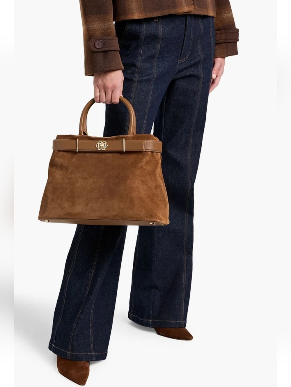 SIMKHAI DESIGNER Sued Tote Bag Crossbody Leather Purse